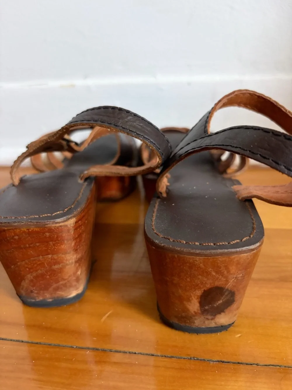 Vintage 1970s Brown Leather Platform Sandals Made in Brazil - Picture 7 of 11